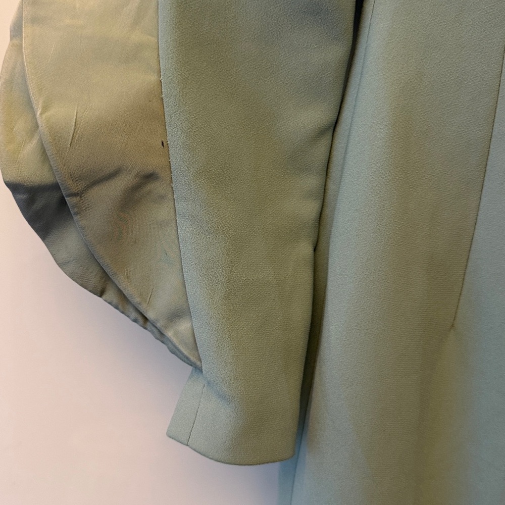 NWT long sleeve dress seafoam gown w/ deep Vneck extravagant taffeta roses XS - Picture 8 of 14